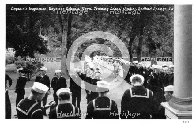 Captain's inspection, Naval Training School (Radio), Bedford Springs, Pennsylvania, USA, 1943. Artist: Unknown