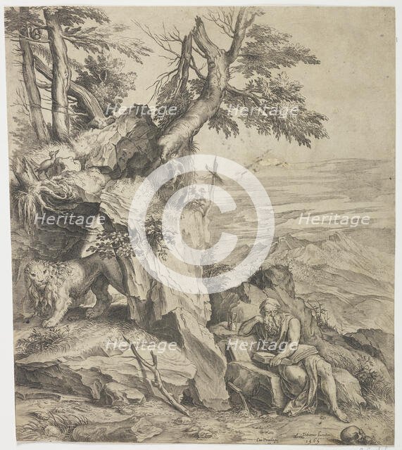 St Jerome reading in the desert, 1565. Creator: Cornelis Cort.