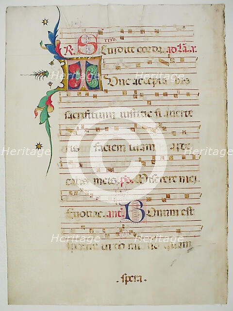 Manuscript Leaf with Initial T, from an Antiphonary, Italian, 15th century. Creator: Unknown.