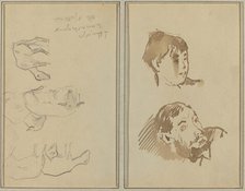 Five Sheep; Head of a Woman and Head of a Bearded Man [recto], 1884-1888. Creator: Paul Gauguin.