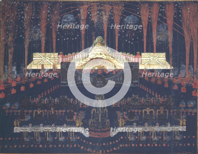 Fireworks and illumination on April 25, 1742 in Moscow, Mid of the 18th cen.. Artist: Anonymous  