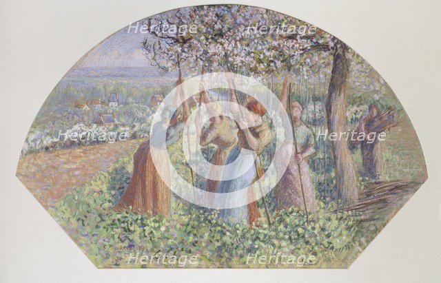 Design for a fan: The pea stakers, 1890. Artist: Camille Pissarro.