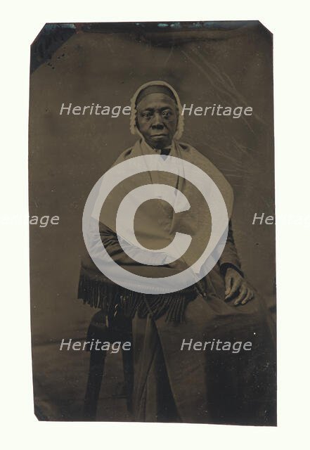 Tintype depicting woman in white shawl, after 1870s. Creator: Unknown.