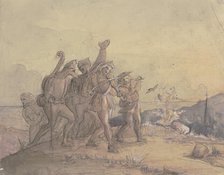 A group of musicians wanders through a landscape, mid-19th century. Creator: Victor Muller.