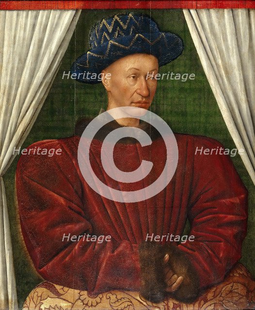Portrait of the King Charles VII of France, 1445-1450. Artist: Fouquet, Jean (1420–1481)