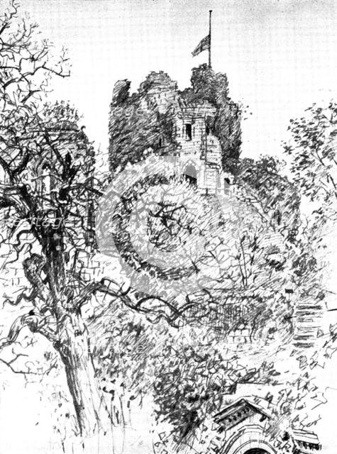 The Death of Mr. Gladstone: the flag at half-mast on the keep of the Old Castle, Hawarden, 1898. Creator: Unknown.