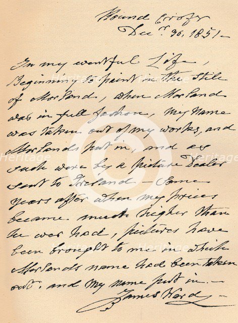 A letter from James Ward, 1851 (1904). Artist: James Ward.