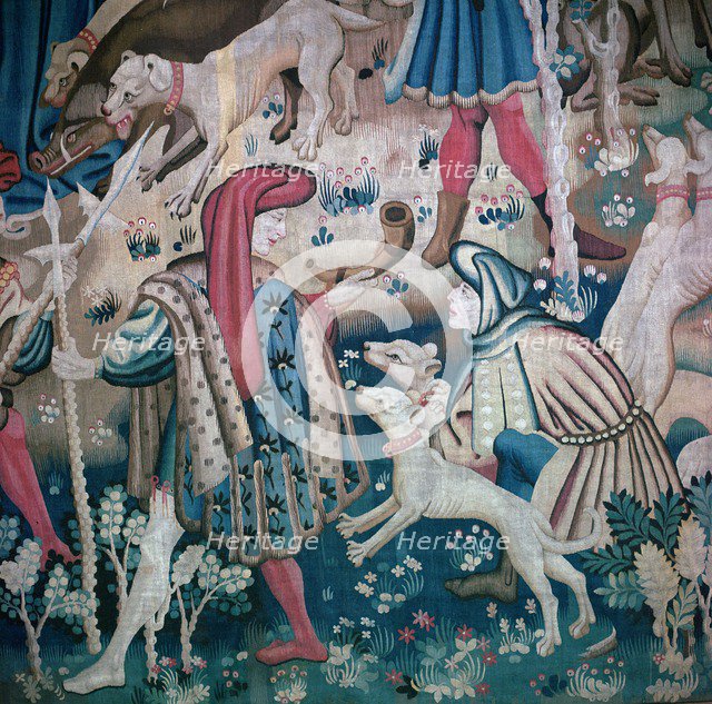 Detail of bear-hunt from the Devonshire Hunting Tapestries, 15th century. Artist: Unknown