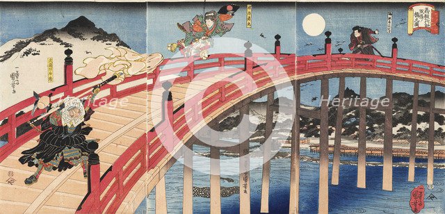 Yoshitsune ichidaiki Gojo-no-hashi no zu, ca 1839. Creator: Kuniyoshi, Utagawa (1797-1861).