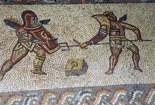 Roman floor mosaic of gladiators, c.3rd century. Artist: Unknown