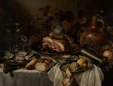 Still life with ham, between 1640 and 1649. Creator: Pieter Claesz.