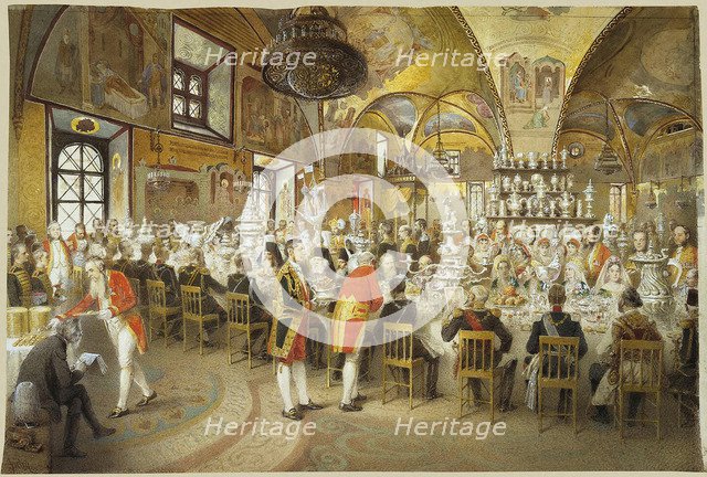 Ceremonial Dinner in the Palace of the Facets in the Moscow Kremlin, 1883-1895.  Creator: Zichy, Mihály (1827-1906).