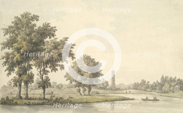View of the Lake and the Island from the Lawn at Kew, 1763. Creator: William Marlow.