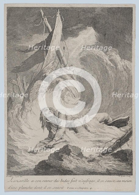 Lazarille à son retour des Indes fait n'aufrage..., ca. 1717-60. Creator: Pierre Aveline.