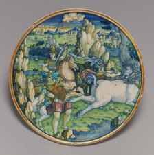 Flat plate with a battle scene, 1525. Creator: Giorgio Andreoli workshop.