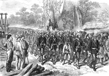 The Ashantee War: arrival of the Naval Brigade in Camp at Prahsu - by our special artist, 1874. Creator: Unknown.