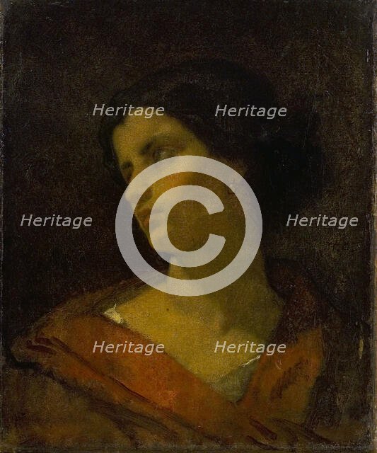 Head of a Woman, Study, 1835-1861. Creator: Thomas Couture.