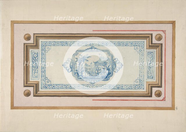 Design for the decoration of a ceiling with a Chinese blue and white design, 1830-97. Creators: Jules-Edmond-Charles Lachaise, Eugène-Pierre Gourdet.