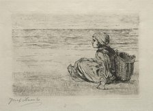 Girl with basket seated on the shore. Creator: Jozef Israëls (Dutch, 1824-1911).