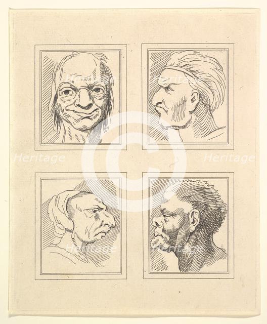 Four Heads (from Characaturas by Leonardo da Vinci, from Drawings by Wincelslaus Hollar, o..., 1786. Creator: Unknown.