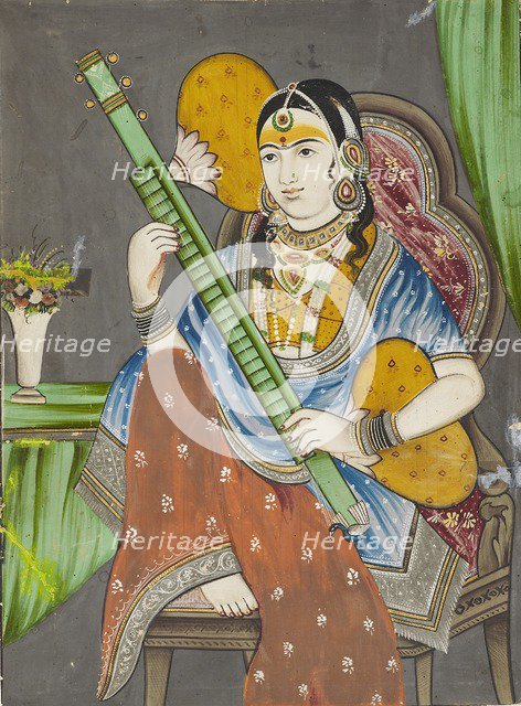 A lady playing a vina, 19th century. Artist: Unknown.