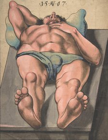 Male Nude Lying on a Table, 1567 (?). Creator: Monogrammist AW.