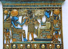 Treasure of Tutankhamen, jewel in the funerary trousseau in which the Pharaoh appears between the…