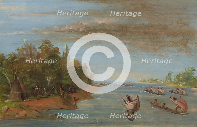 Sac and Fox Sailing in Canoes, 1837-1839. Creator: George Catlin.