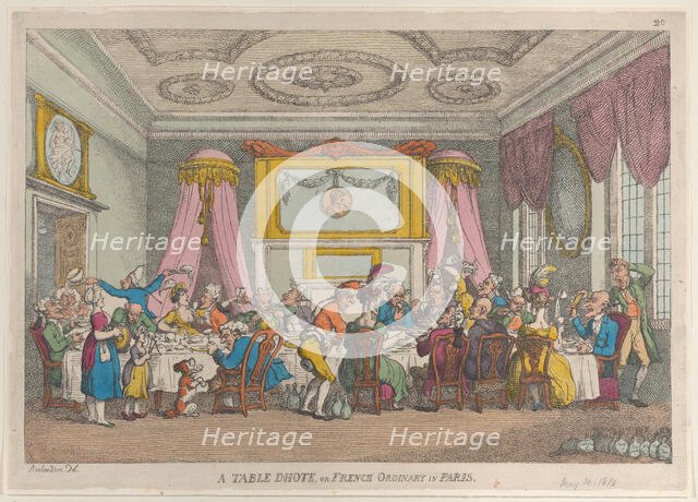 A Table D'Hote or French Ordinary in Paris, May 30, 1810., May 30, 1810. Creator: Thomas Rowlandson.