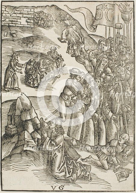 The Agony in the Garden and Christ's Arrest, plate ten from Passio domini nostri Jesu..., c.1503. Creators: Urs Graf, Johann Knobloch.