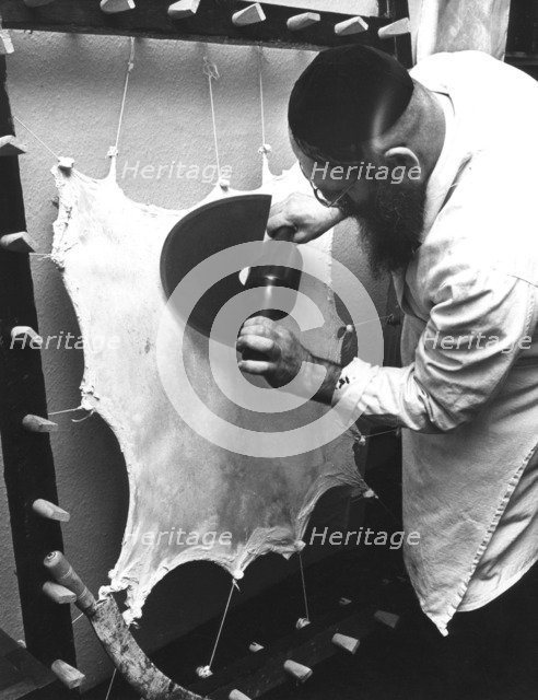 Preparing the parchment for a Sefer Torah, c1970s? Artist: Sidney Harris