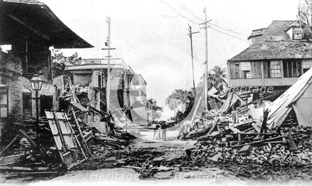 Earthquake damage, King Street and Harbour Street, Kingston, Jamaica, 1907. Artist: Unknown
