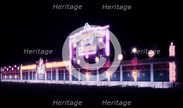 Walthamstow greyhound racing stadium illuminated to celebrate the Coronation of Elizabeth II, 1953. Creator: Arthur Charles Kirby Ware.