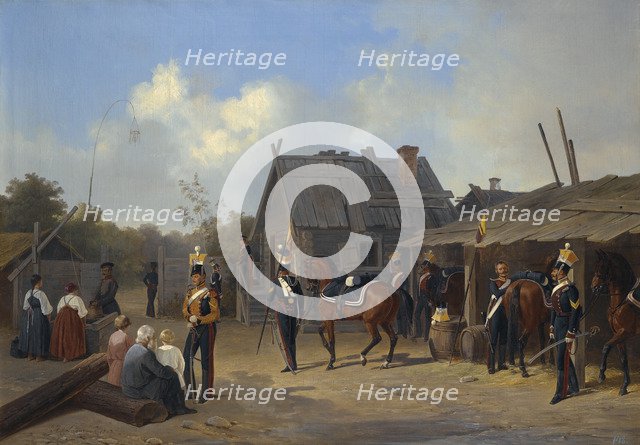 Soldiers bivouacking in a village, 1843.