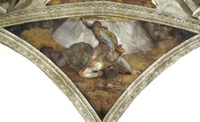 David and Goliath (Sistine Chapel ceiling in the Vatican), 1508-1512. Creator: Buonarroti, Michelangelo (1475-1564).