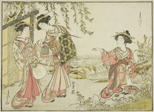 Courtesans of the Kadotsutaya, from the book "Mirror of Beautiful Women of the Pleasure..., 1776. Creator: Shunsho.