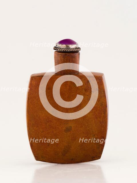 Squared wooden snuff bottle with scoop, late 19th century. Creator: Unknown.