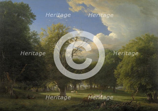 Summer Afternoon with a Passing Shower. The Deer Park in Jægersborg North of Copenhagen, 1874. Creator: Peter Christian Thamsen Skovgaard.