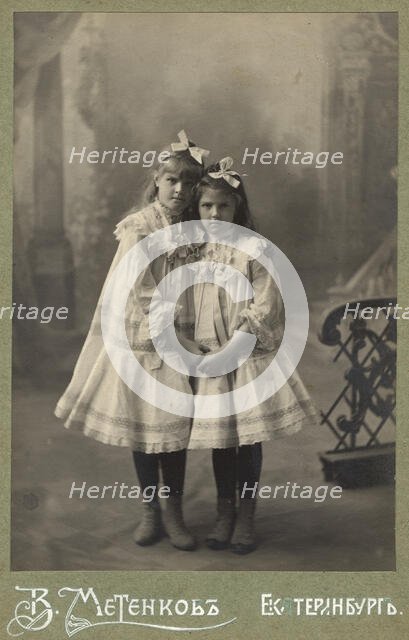 Portrait of the girls Nina and Zhenya, 1900. Creator: V. A. Metenkov.