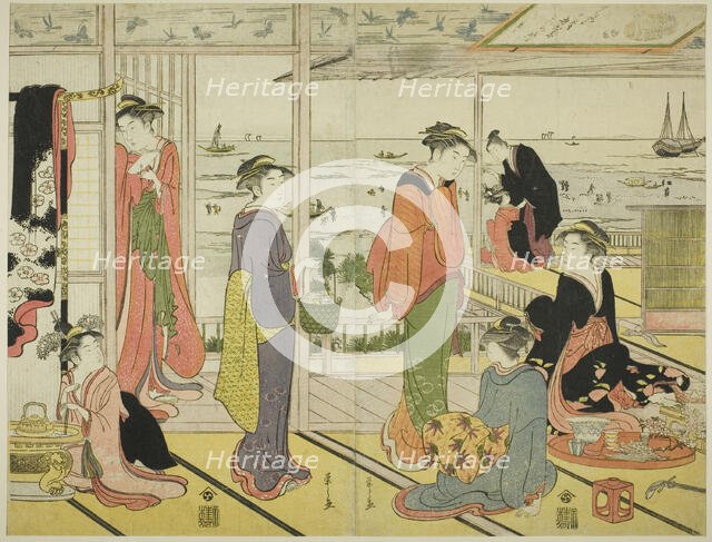 In a Pleasure House in Shinagawa (Shinagawa no rojo), late 18th-early 19th century. Creator: Hosoda Eishi.