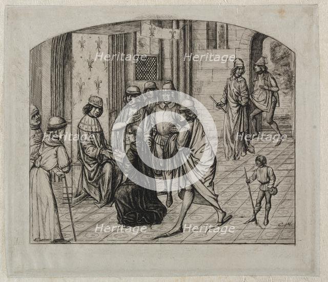 The Printed Work of the Latin Author, Valerius Maximus, Being Presented to King Louis XI, 1860. Creator: Charles Meryon (French, 1821-1868).