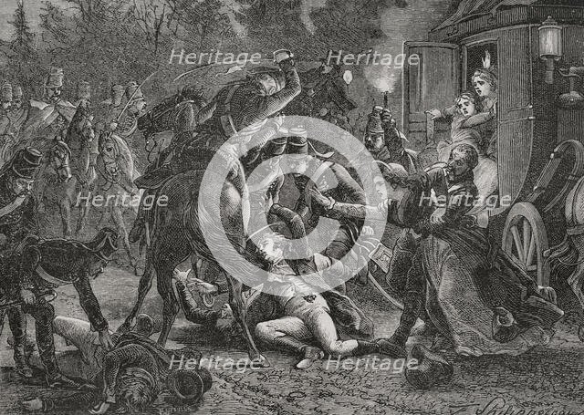 Assassination of the French plenipotentiaries at Rastatt, 28 April 1799 (1879). Creators: Felix Henri Emmanuel Philippoteaux, Fortune Meaulle.