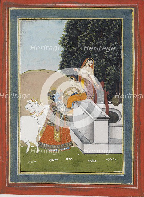 Women giving drink to Krishna at a well, 19th century. Artist: Unknown.