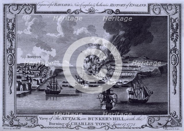 The Battle of Bunker Hill and the burning of Charlestown, America, on 17 June 1775, (c1775?). Creator: Lodge.