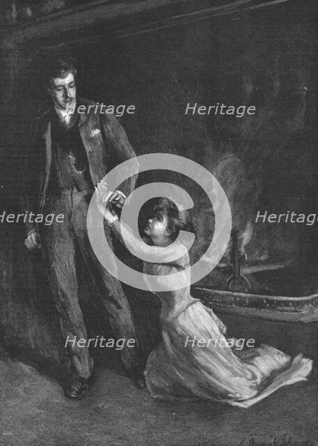 '"Tess of the D'Urbervilles", By Thomas Hardy; "She slid down upon her knees beside his foot...,1891 Creator: Hubert von Herkomer.