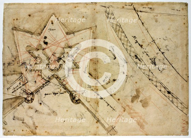 Study for the fortifications of Porta al Prato di Ognissanti in Florence, ca 1529.