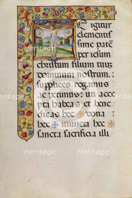 Initial T: The Crucifixion, about 1520. Creator: Matteo da Milano.