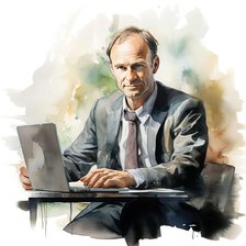 AI IMAGE - Portrait of Tim Berners-Lee sitting with a laptop, 2010s, (2023).  Creator: Heritage Images.