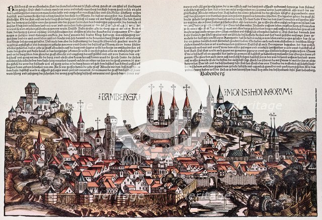 The City of Bamberg, colored xylography in 'Chronicarum', 1493.