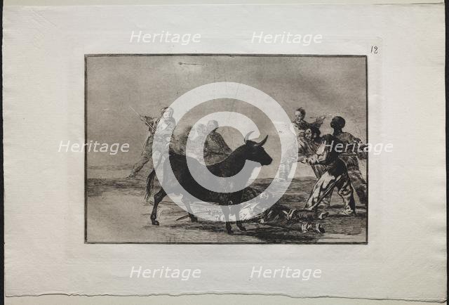 Bullfights: The Rabble Hamstringing the Bull with Lances, Sickles, Banderillas and Other Arms, 1876. Creator: Francisco de Goya (Spanish, 1746-1828).